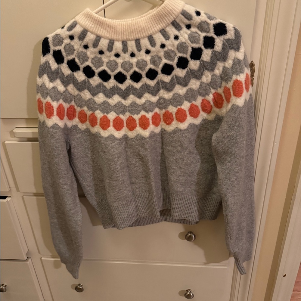 Club Monaco Gray and Orange Patterned Sweater